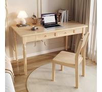 French Country Style Desk with Drawers Solid Wood Computer Table for Home Office Living Room Workspace Rustic Natural Finish with Chair (31in)