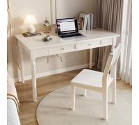 French Country Style Desk with Drawers Solid Wood Computer Table for Home Office Living Room Workspace 31in White Desk with Chair Rustic Chic Fur