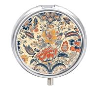 French Country Style Pill Box 3 Compartment Small, Personalized Pill Organizer with Mirror, Portable Pill Case for Pocket Or Purse, Round Pill Containe Travel Gifts, Pill Holder