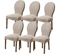 French Country Style Round Back Dining Chair Slipcovers Stretch Jacquard Curved Back Kitchen Chair Covers Without Arms Oval Chair Protectors Hotel Banquet Stool Cover(Khaki,6PCS)