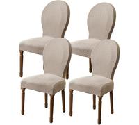 French Country Style Round Back Dining Chair Slipcovers Stretch Jacquard Curved Back Kitchen Chair Covers Without Arms Oval Chair Protectors Hotel Banquet Stool Cover(Khaki,4PCS)