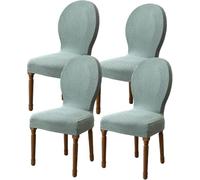 French Country Style Round Back Dining Chair Slipcovers Stretch Jacquard Curved Back Kitchen Chair Covers Without Arms Oval Chair Protectors Hotel Banquet Stool Cover(Green,4PCS)
