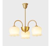 French Cream Style All-Copper Chandelier, Warm LED Ceiling Chandelier, Vintage Rustic Ceiling Light,Handmade Traditional Copper Pendant Light for Living Room, Study, and Dining Room,3 Heads