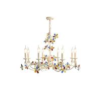 French Cream Style Crystal Chandelier with Memphis Colorful Drops for Living Room Bedroom Dopamine Lighting Decor(A 6 Head)