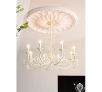 French Cream Style Crystal Chandelier with Memphis Colorful Drops for Living Room Bedroom Dopamine Lighting Decor(B 8 Heads)