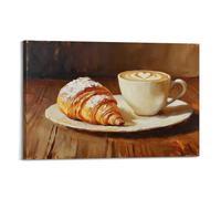 French Croissant And Coffee Still Life Oil Painting Poster (2) Wall Art Scroll Canvas Picture Living Room Decor Home 24x36inch(60x90cm)