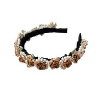 French Crystal Rhinestone Handmade Headband Hair Accessories for Women (Coffee, One Size)
