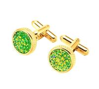 French Cufflinks Black/Green/Gold, Crystal Cufflinks for Men's Formal Shirts ,Gold Green,One Size