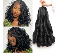 French Curl Braiding Hair 12 Inch Curly Braiding Hair 8 Packs Pre Stretched French Curl Braids Synthetic Extensions Light Hair for Women Curly Wavy Braids Natural Black