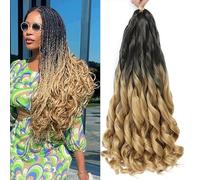 French Curl Braiding Hair 24 Inch 8 Packs Pre Stretched Loose Wave Bouncy Braiding Hair French Curls Braids Hair Curly Synthetic Hair Extensions (1B/27#, 24 Inches)