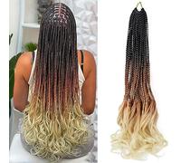 French Curl Crochet Braids 6 Packs Boho Goddess Pre Looped Hair Extension Ombre Box Braid With Wavy Curly Ends For Black Women(1B30613,18in(6pack))