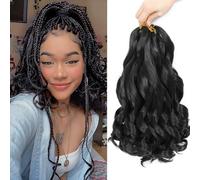 French Curly Braiding Hair 12 Inch 8 Packs - Pre Stretched Bouncy Braiding Hair- Loose Wavy Synthetic Hair Extensions for Black Women (12 inch 8 packs, 1B)