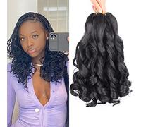 French Curly Braiding Hair 14 Inch 8 Packs Curly Braiding Hair Pre Stretched French Curls Braiding Hair French Curl Crochet Braids Loose Wavy Curl Braiding Hair Extensions(14 Inch/Pack of 8, 1B)