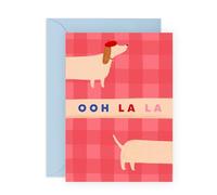 French Dachshund Greeting Card - “Ooh La La” Sausage Dog- Cute Card for Dog Lovers, Fur Mum or Dad, Pet Owners, Him, Her, Women, Men, Bestie, Brother, Sister - Birthday Card -Comes with Fun Stickers