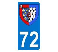 French Department 72 Number Plate Sticker with the Pays de la Loire Coat of Arms - 9.8 x 4.5 cm [May not be Suitable for UK Number Plates]