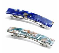 French Design Hair Barrettes 2PCS - Tortoise Shell Rectangle Hair Clips for Women, Celluloid Acetate Hair Accessories, Elegant Vintage Barrette Clips for All Hair, Daily Wear (Blue,Onyx Green)