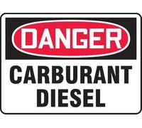 French Diesel Fuel/Carburant Diesel OSHA Danger Sign, Aluminum 10" x 14", Made in USA - AccuformNMC, FRMCHL226VA