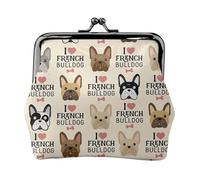 French Dog Women's Leather Kiss-Lock Coin Purse,Double-Sided Full Print Pattern,Ultra-Fine Fiber Leather,Small Clutch Wallet for Cash,Cards,Coins