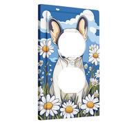 French Dogs Light Switch Cover Plates, Blue Daisy Flowers for Summer Wall Accents, Cute Animal Décor, Thermoplastic Wall Plates, Standard Size Single Duplex Outlet