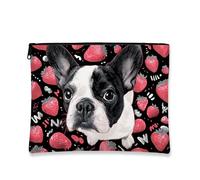 French Dogs Makeup Bag, Cute Dog Illustration Portable Cosmetic Pouch for Women, Zipper Travel Toiletry Organizer, Perfect Choice for Animal Lovers, Valentine's Day, Spring, Black, 7x9 Inch, Dogs