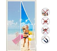 French Door Magnetic Mesh Net Curtain 90x195 cm Mesh Screen Door with Magnets Fly Mosquitos Bug Insect Screen Full Frame Hook & Loop Hands Free Pet Friendly, 2023-Version White