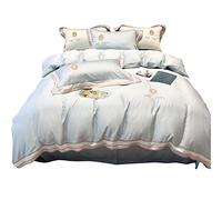 French Double-sided Tencel Four-piece Solid Color Embroidery Sleeping Quilt Cover Sheet Summer Style Bedding (Color : C, Size : 2m) (A 1.8m)