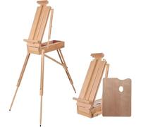 French Easel, Foldable Beech Wood Sketchbox Easel with Drawer and Palette, Adjustable Portable Tripod Field Art Easel for Studio, Plein Air Painting and Sketching (Small)