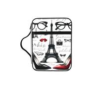 French-Eiffel-Tower-Paris Bible Cover Case with Handle, Water-Resistant Oxford Fabric Bible Bag Organizer with Zipper Pockets for Church