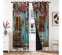 French Elegance Thermal Drapes, Plants Pink Roses Vines Printed Curtains For Living Room, 100% Blackout Microfiber Eyelet Curtains for Bedroom, 29.5 x 65 inch (2 Panels)
