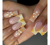 French Elegant Floral 3D Waves Design False Nails with White Effect ABS Materials Easy to Apply for Women False Nails