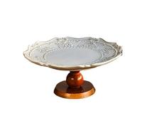 French Embossed Dessert Tray Ceramic Wooden High Legged Fruit...(L)