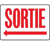 French Exit/Sortie (Left Arrow) Sign, Plastic 10" x 14", Made in USA - AccuformNMC, FRMADC532VP