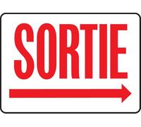 French Exit/Sortie (Right Arrow) Sign, Plastic 10" x 14", Made in USA - AccuformNMC, FRMADC534VP