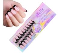 French Fake Nails - Press Long Square Nails Tips - Labor-Saving Nail Decorations for Party, Dating, Work, Daily Life, School