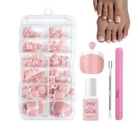 French Fake Toe Nails Set - 120PCS Square False Toenails Short - White French Tip Pink Press on Toenails - Glossy Full Cover Acrylic False Toe Nails For Women Nail Art DIY Gift (Pink-5)