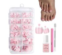 French Fake Toe Nails Set - 120PCS Square False Toenails Short - White French Tip Pink Press on Toenails - Glossy Full Cover Acrylic False Toe Nails For Women Nail Art DIY Gift (Sakura Pink-9)