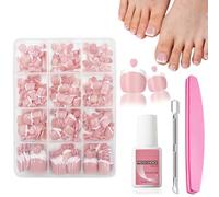 French Fake Toe Nails Set - 240PCS Short Square False Toenails Kit With Glue - White French Tip Pink Glossy Full Cover Fake Toe Nails - 12Size Stick on Toenails Tip for Women Nail Art DIY