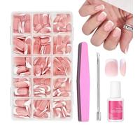 French False Nails - 240Pcs Square Press On Nails Short - Fake Nails White Tip French False Nail Kit - Full Cover Stick on Nail Flase Nail Art Manicure Decorations (Pack of 2)