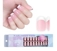 French False Nails Kit, 300Pcs French Fale Nails Short, Square Pink X-coat Tips Press On Nails, Pre-applied Tip Primer & Base Coat Cover, Full Cover Stick On Nail for Women Manicure(Nude Pink)