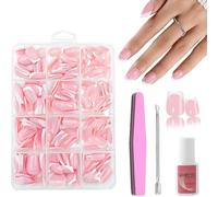 French False Nails Short - 240Pcs Square Press On Nails Kit - Fake Nails White Tip French False Nail Kit - Full Cover Stick on Nail Art Manicure Decorations for Girls Women