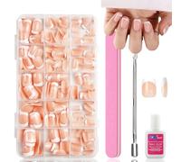 French False Nails Short - 240Pcs Square Press On Nails Kit for Women Girls - Fake Nails with White Tip, Stick on & Glue on Full Cover - French Manicure Decorations