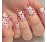 French False Nails Short - 24Pcs Black Wave Point Nude French Press on Nail - Square Fake Nails Tips with Nail Glue - Stick on Fingernails for Women Girls Nails Art Manicure