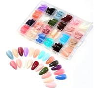French False Nails Short, Press on Nails Colorful Ballerina Natural Glue-on Nails Sticker Nail Art Full Cover Fake Nails Capsules Artificial Nails for Women and Girls