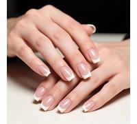French False Nails - Short Press On Nails - Easy To Apply Nail Art With White French Tip - 30PCS Pink Full Cover Fake Nails With Glue For Woman & Girls Daily Use