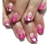 French False Nails Short, SXVME Glitter Pink Press On Nails Square with Pink White Heart Desgin Cute Nude Acrylic Fake Nails Press ons Sparkle Stick on Nails For Women 24 Pcs