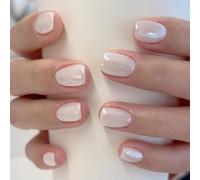 French False Nails - White Press On Nails - 24PCS Aurora White Acrylic Short Stick on Nails with Glue - Full Cover Square Fake nails for Women DIY Manicure