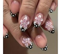 French False Nails with 3D Flower Decors Press Ons Short Over Stick on Manicure Accessory Great for Parties Accessories