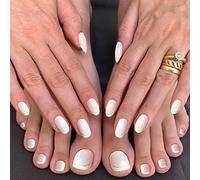 French False Toenails & Nails Set, Pink Cat's eyes Acrylic Press on Toe Nails, White Fake Nails with Glue Sticker Stick on Nails for Toe for Women and Girls Fashion Nail Tips Feet & Hands