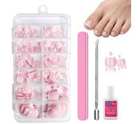 French False Toenails Set - 120PCS Short Square Fake Toe Nails Set With Glue - French White Toe Nail Tips Nude Pink Fake Toenails - Full Cover Acrylic Stick on Toenails for Women Nail Art