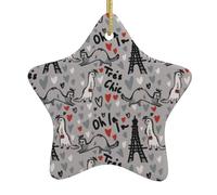 French Fashion Model Ferrets Christmas Ceramic Star Ornament with Hanging Cord, Double-Sided Print Hanging Decoration for Home & Tree